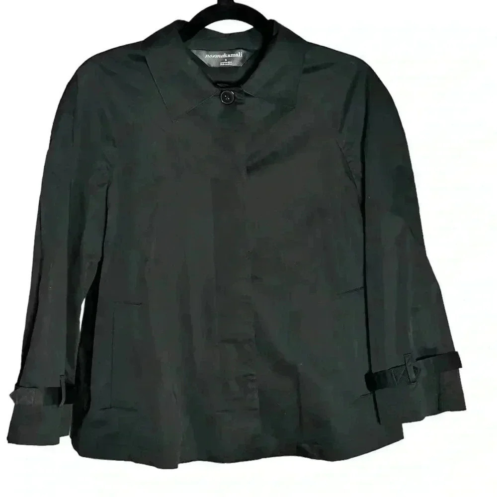 Norma Kamali Poplin Black Womens JacketCollared, Raglan Sleeve Sz 6